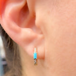 Load image into Gallery viewer, 14k Gold Turquoise and Diamond Huggies