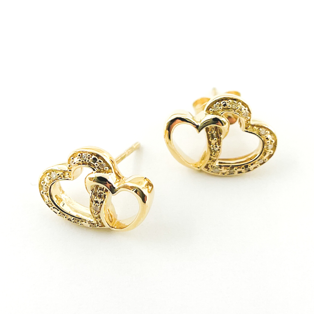 14K Solid Gold and Diamonds 2 Heart Earrings. EFA50694