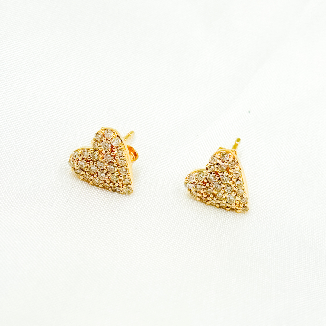 14k Solid Gold Diamond Heart Studs. EFG52827