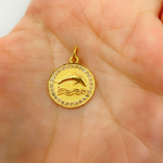 Load image into Gallery viewer, 14K Solid Gold Diamond Circle Charm with Dolphin in the Center. GDP345