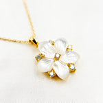 Load image into Gallery viewer, Solid Gold Diamond Mother of Pearl Flower Necklace