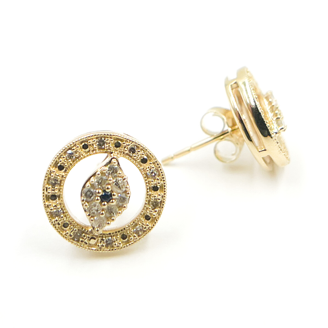14K Solid Gold and Diamonds Circle with Eye Earrings. EFE52001A