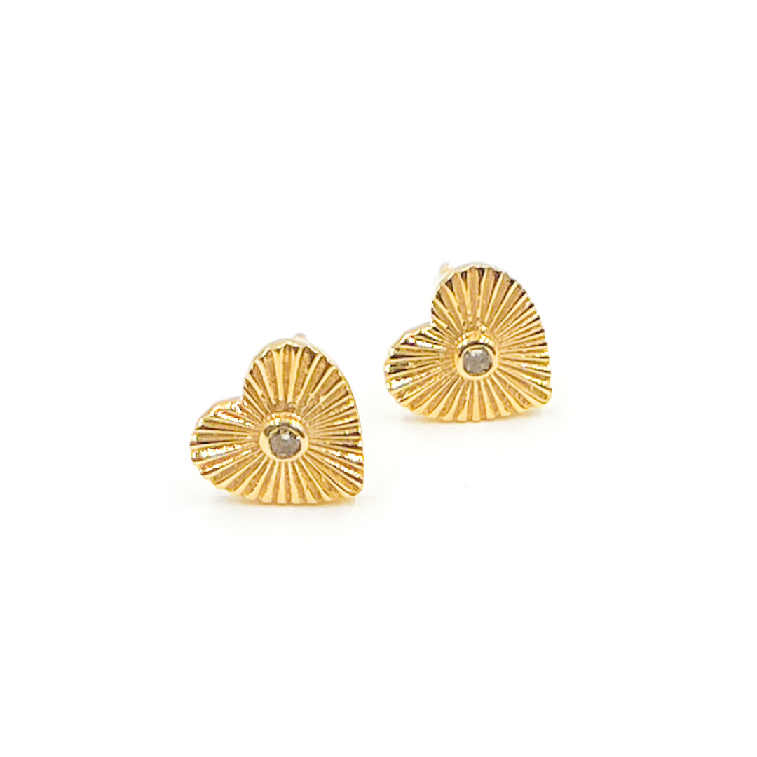 14K Solid Gold and Diamonds Heart Earrings. GDT17