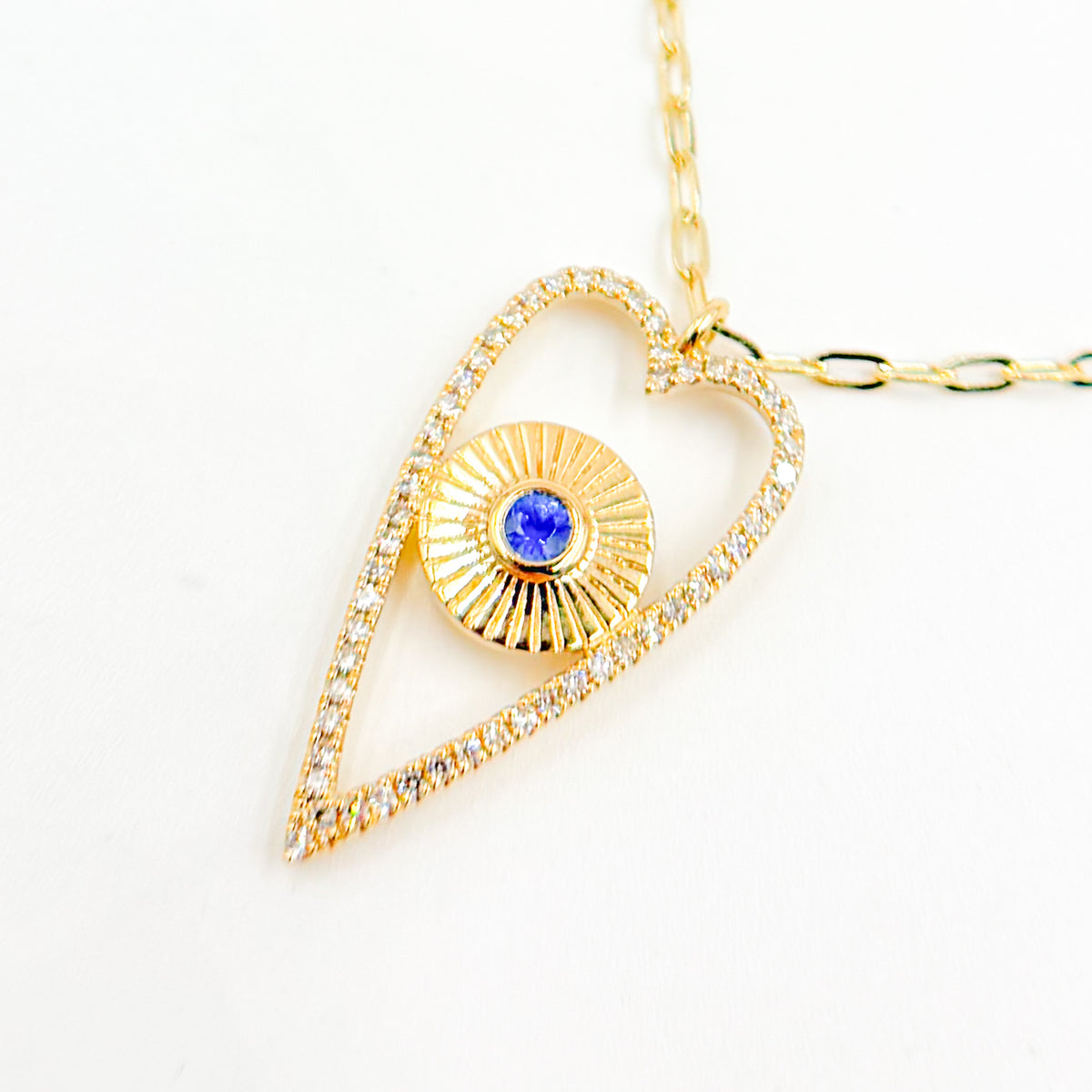14K Solid Gold Diamond and Blue Sapphire Necklace