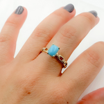 Load image into Gallery viewer, 14k Solid Gold Diamond and Turquoise Chain Ring.
