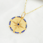 Load image into Gallery viewer, 14K Solid Gold Diamond Circle Shape Charm with Star in the Center in Gemstones. GDP558