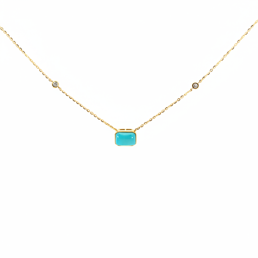 NT407401. 14K Solid Gold Rectangular Gemstone Fancy Tiny Necklace