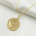 Load image into Gallery viewer, 14k Solid Gold Diamond Moon and Star Circle Charm. GDP654
