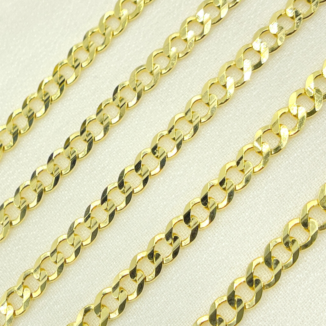 14K Solid Yellow Gold Flat Curb Chain by Foot