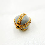 Load image into Gallery viewer, A round enamel bead with a two-tone design, featuring black rhodium and gold plating, encrusted with diamonds.