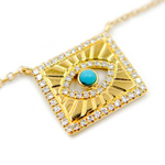 Load image into Gallery viewer, 14k Gold Diamond and Turquoise Evil Eye Necklace