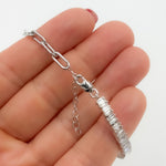 Load image into Gallery viewer, BFP60865. 14K Solid White Gold Diamond Baguette Tennis and Paperclip Bracelet