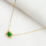 Load image into Gallery viewer, Gold Octagon Emerald Fancy Tiny Necklace