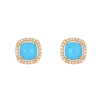 Load image into Gallery viewer, 14K Solid Gold Diamonds and Turquoise Square Stud Earrings