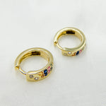 Load image into Gallery viewer, HP402696. 14K Solid Yellow Matte Gold Diamond and Multi Sapphire Hoop Earring