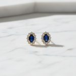 Load image into Gallery viewer, ER117581. 14k Solid Gold Diamond and Gemstone Oval Stud Earrings