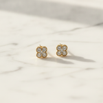 Load image into Gallery viewer, EFF51699. 14K Solid Yellow Gold Diamond Flower Studs