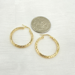 Load image into Gallery viewer, GER161. 14K Gold Hollow Flat Diamond Cut Hoop