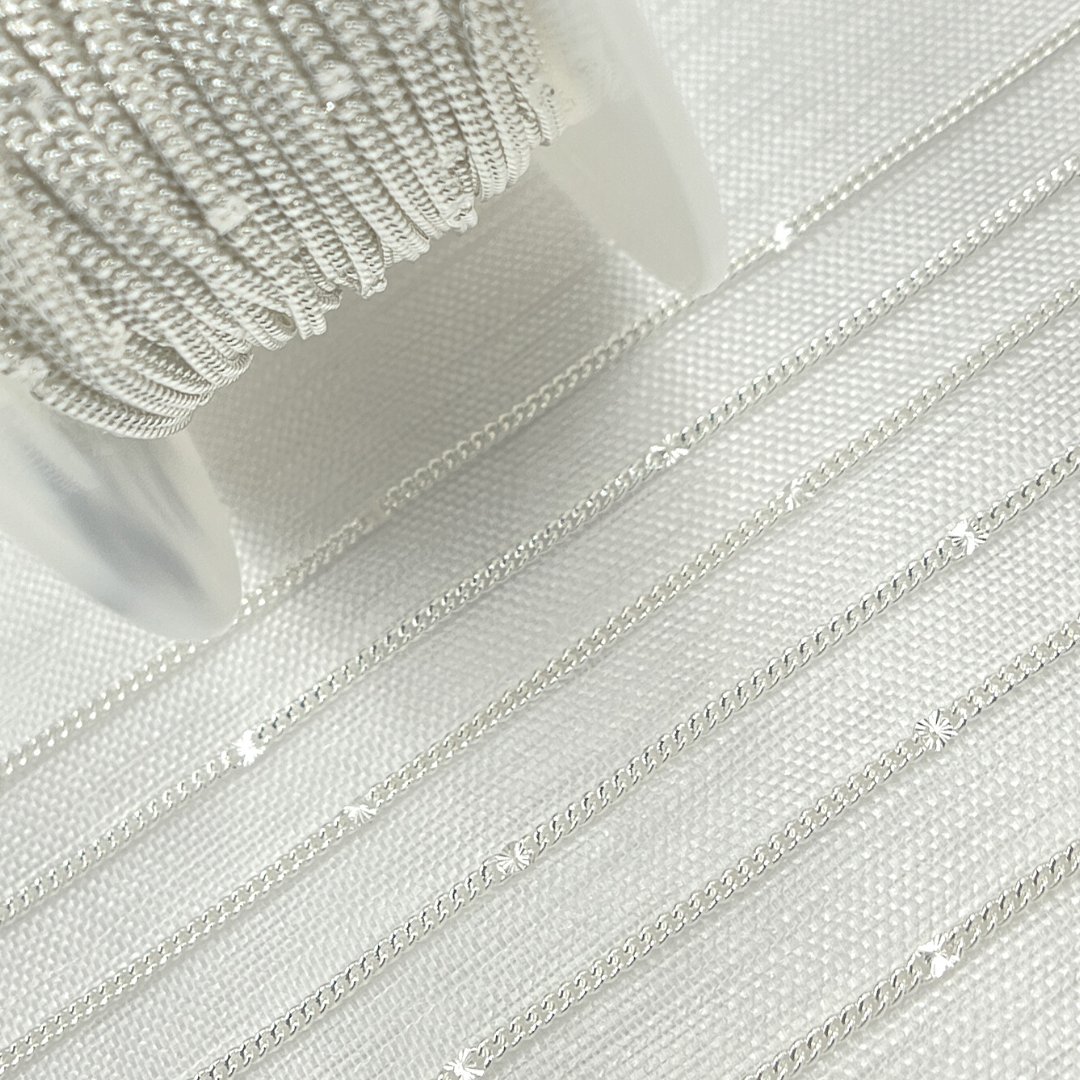 69S1SS. Sterling Silver Satellite Curb & Diamond Cut Marina Link Chain