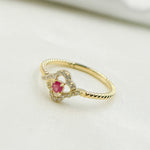 Load image into Gallery viewer, 14K Solid Yellow Gold Diamond and Ruby Flower Ring.