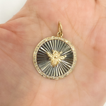 Load image into Gallery viewer, KSG46. 925 Sterling Silver Black Rhodium with Diamonds Circle Shape Charm with Bee in the Center
