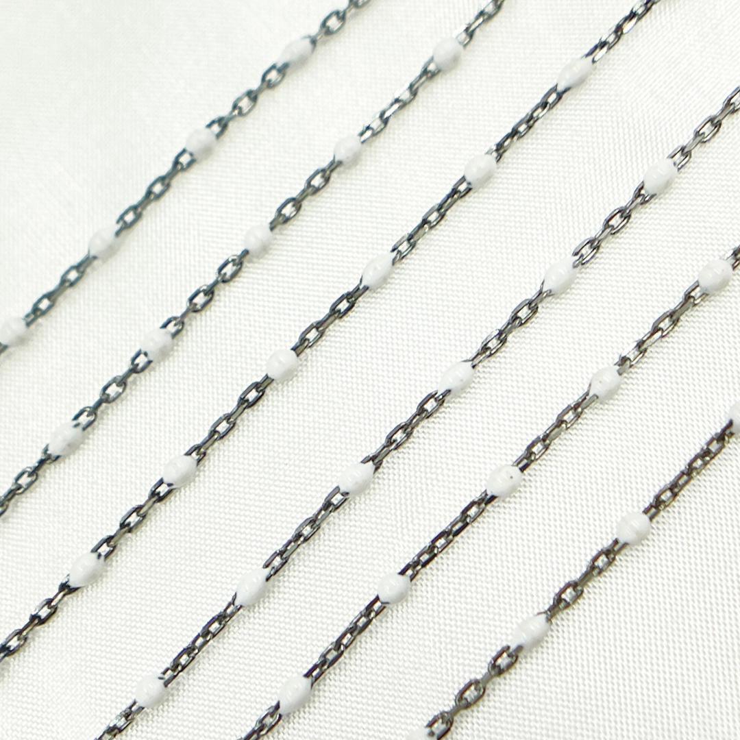 Oxidized 925 Sterling Silver Enamel White Color Cable Chain. V203WTOX