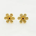 Load image into Gallery viewer, DE058. Diamond and Gemstones Sterling Silver Flower Studs