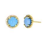 Load image into Gallery viewer, EFD53654TQ. 14K Solid Yellow Gold Diamond and Turquoise Round Stud Earring