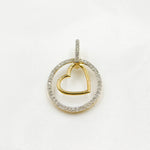 Load image into Gallery viewer, 14K Solid Gold Diamond Circle Charm with Heart in the Center. EJP1496