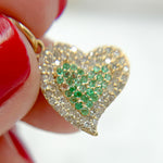 Load image into Gallery viewer, 14k Solid Gold Diamond and Gemstone (Emerald or Blue Sapphire) Heart Charm. KG192