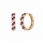 Load image into Gallery viewer, EHE56872. 14K Solid Gold Diamonds and Turquoise Hoops