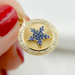 Load image into Gallery viewer, 14K Solid Gold Diamonds & Gemstone Star Round Charm. GDP361