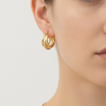 Load image into Gallery viewer, 15850017973. 14K Solid Gold Smooth and Textured Triple Line Hollow Hoop Earrings