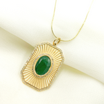 Load image into Gallery viewer, KG151. 14K Solid Gold Rectangular Shape Charm with Emerald Stone in the center