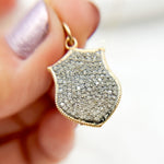 Load image into Gallery viewer, 14k Solid Gold and Sterling Silver Black Rhodium Diamond Shield Charm. KSG58