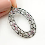 Load image into Gallery viewer, Diamond Sterling Silver Oval Pendant with Flowers and Gemstone