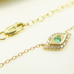Load image into Gallery viewer, NFB71122EM. 14k Solid Gold Diamonds and Emerald Evil Eye Necklace