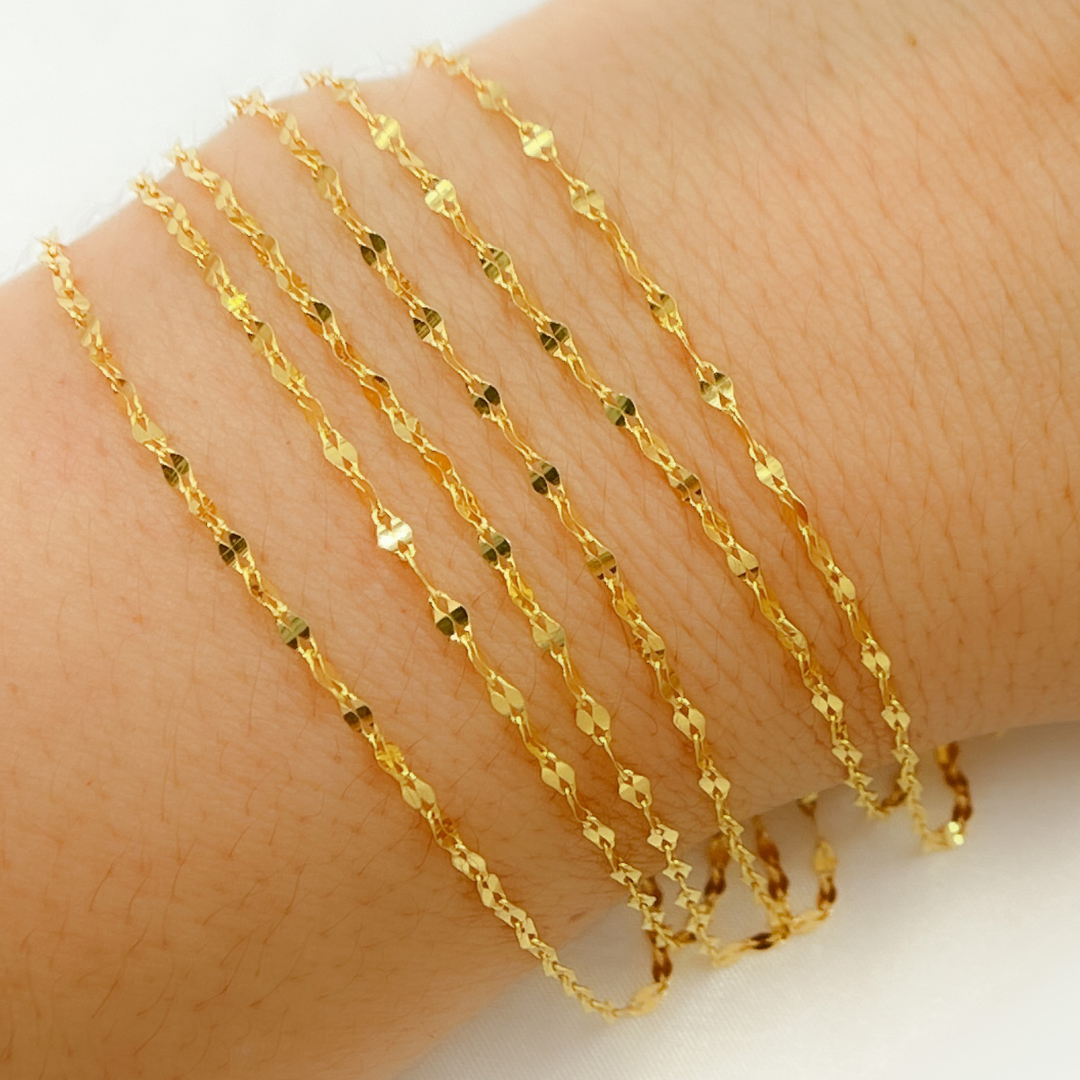 Gold Plated 925 Sterling Silver Flat Marina Link Chains