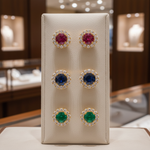 Load image into Gallery viewer, EFC54135. 14K Solid Yellow Gold Diamond and Gemstone Stud Earring