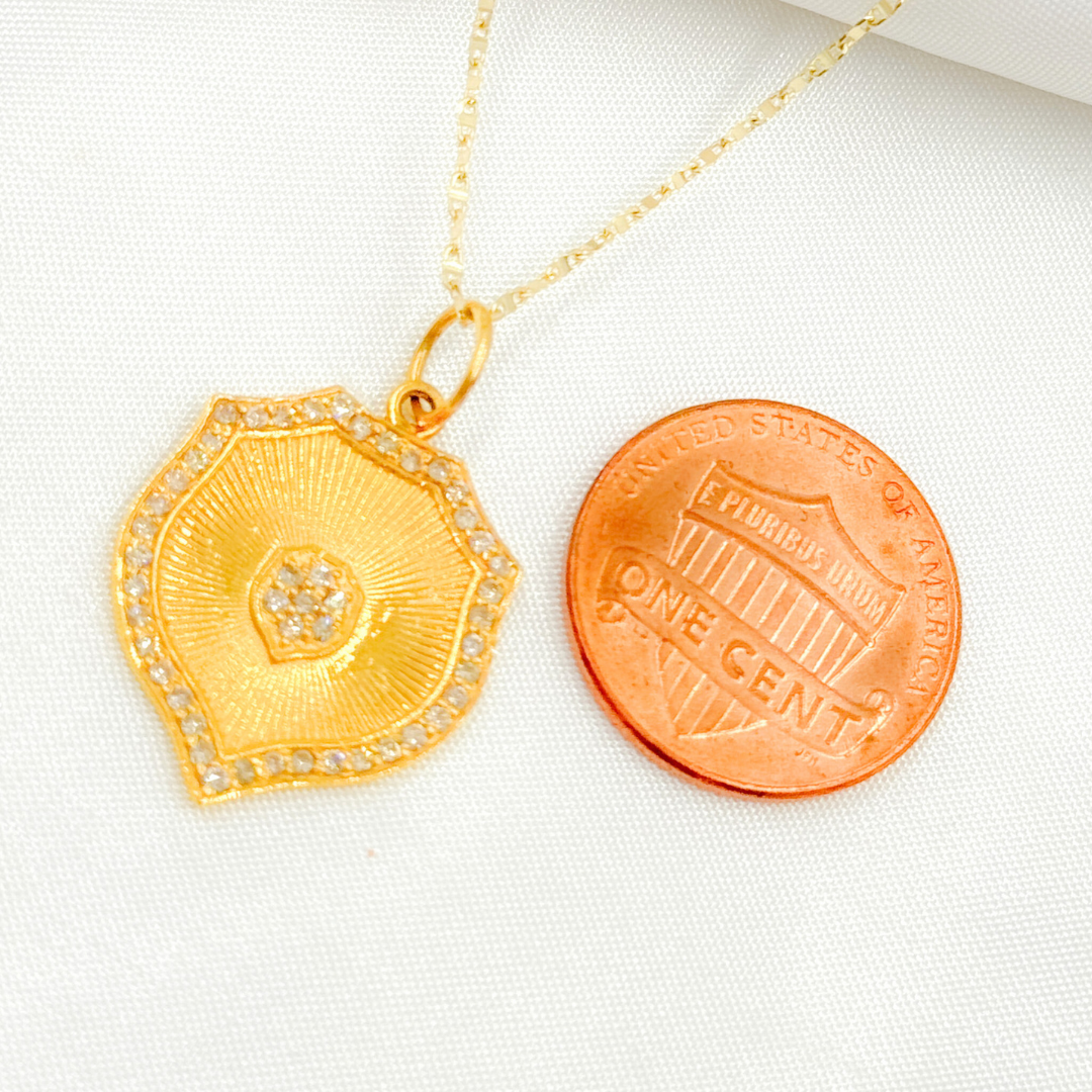 14k Solid Gold Diamond Shield Charm. GDP83A
