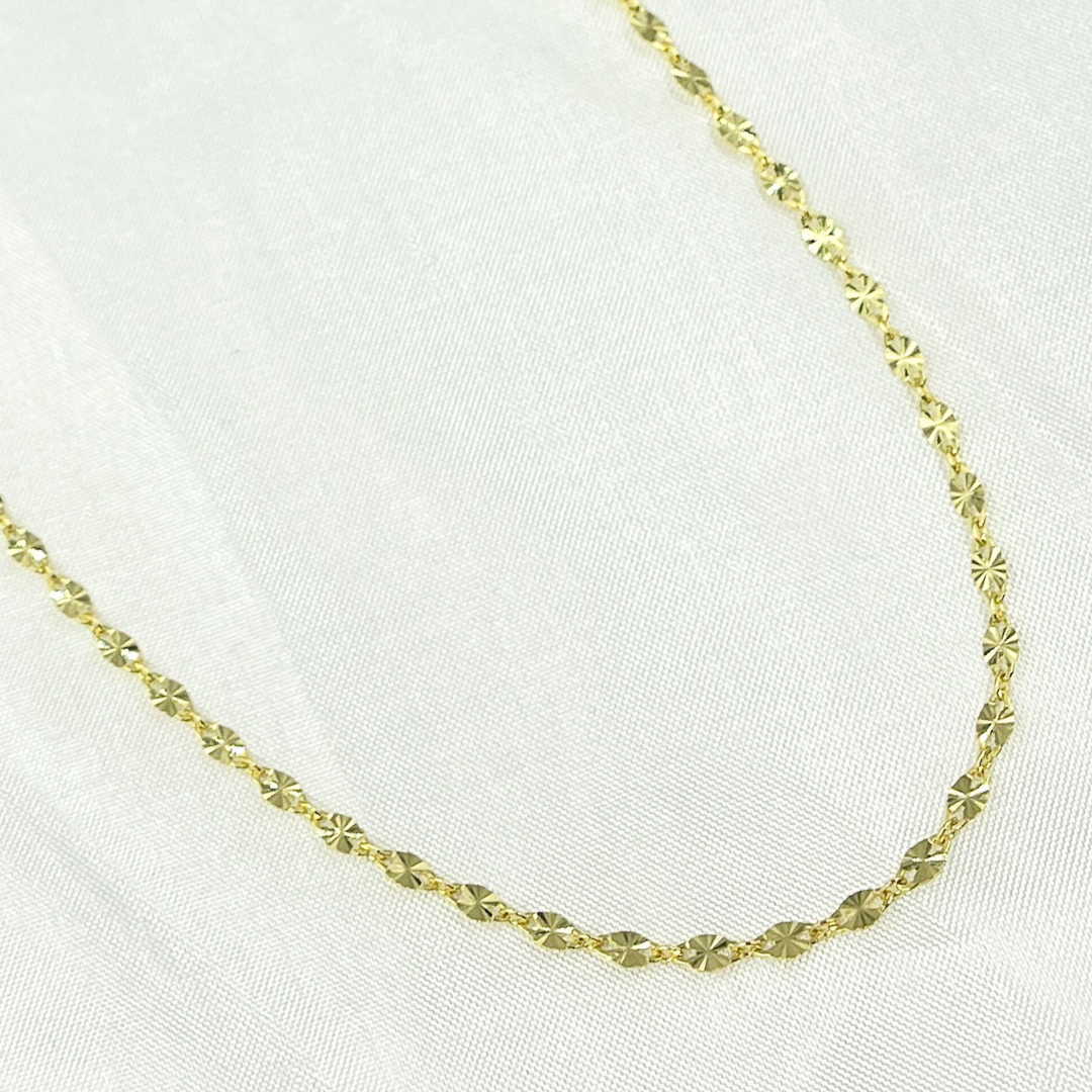 14k Solid Yellow Gold Marina Diamond Cut Link Chain