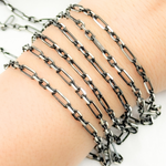 Load image into Gallery viewer, Black Rhodium 925 Sterling Silver Diamond Cut Long & Short Link