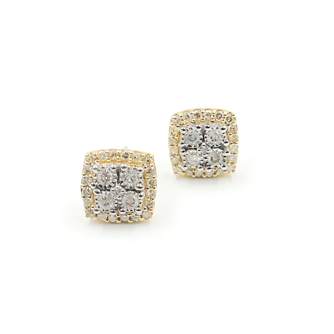 14K Solid Gold and Diamonds Square Earrings. EFE51918