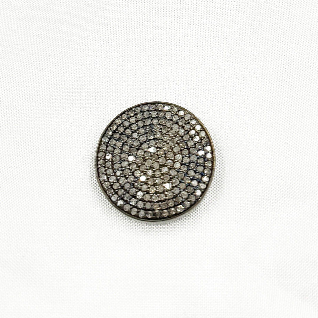 Pave Diamond & 925 Sterling Silver Black Rhodium Circle Bead. DC952