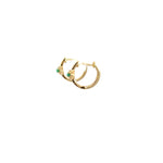 Load image into Gallery viewer, EHB57135TQ. 14k Solid Gold Diamond and Turquoise Eye Huggies