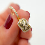 Load image into Gallery viewer, Solid Gold and Diamonds Rectangular Dangle Earring