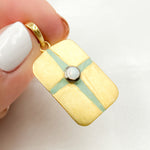 Load image into Gallery viewer, Shop Now Sterling Silver Rectangle Enamel Pendant with Gemstone
