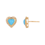 Load image into Gallery viewer, 14K Solid Yellow Gold Diamond and Turquoise Heart Earring