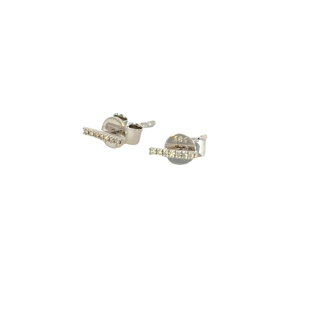 14K White Solid Gold Diamond Bar Studs Earrings. ER412734W
