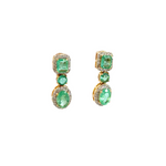 Load image into Gallery viewer, GDT502EM. 14k Solid Gold Diamond and Emerald Dangle Stud Earrings